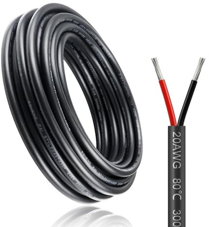 20 Gauge Electrical Wire, 2 Core 32.8ft/10m Conductor Wire, 2 * 0.5mm² Red Black Low Voltage LED Extension Cord, Tinned Copper Cable with Black Reel Package Hookup 12V Cable for LED Lighting Lamp