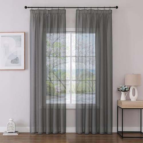 Joydeco 2er Set H225 x B140 cm Grau Vorhänge für Schienensystem Transparent Vorhang Lang Gardinen mit Kräuselband Polyester Curtains Schlafzimmer