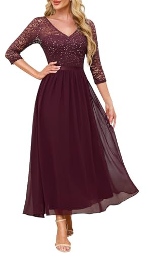 Daisyaner Abend Langes Paillettenkleid für Hochzeit V-Ausschnitt Glitter Chiffon Cocktailkleid Elegantes Kleid Halbe Ärmel Spitzenkleid Graduierung Ballkleider