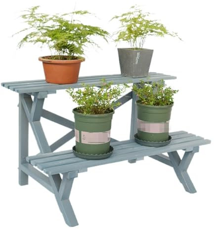 SHCHNA Blumenregal Blumenständer Pflanzenständer Pflanze Blume Stehen Outdoor Garten Blumenerde Bank Arbeit Station Zwei Schichten Werkbank Pflanzen Pflanzenregal Blumentreppe(60x45x46cm)