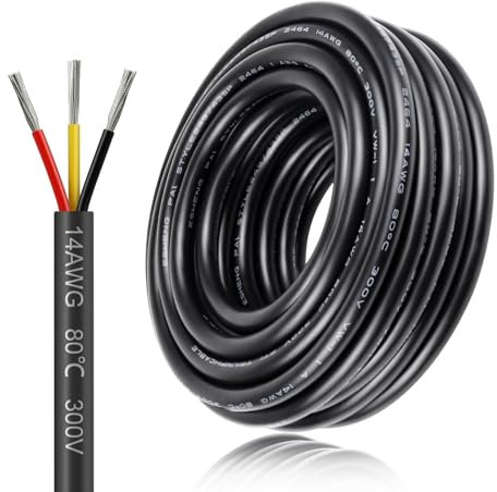 14AWG 3x2,0mm² 10Meter Elektrokabel 3-adrig Kabel, 5V/12V/24V Erdkabel verzinnte Kupferkabel, 300V flexibel und weich Stromkabel hohe Temperaturbeständigkeit Verlängerungskabel 10m