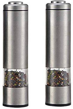 WYRMB Set macina Sale e Pepe a Batteria, Luce Brillante | Grana Regolabile, Nero.Silver