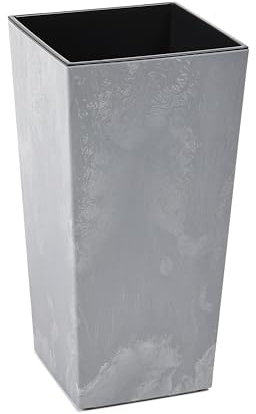 Tymar Blumentopf, Pflanzkübel, Übertopf, Blumenkübel aus Kunststoff, Gross, Quadrat, Hoch, Glanz, Garten, Balkon, Terrasse, Haus (Beton Hoch, 25x25 cm)