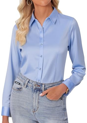 siliteelon Damen Bluse Hemdbluse Hemd Damen Bügelfrei Elegant | Business, Freizeit, Anzug, Unifarben, Stretch, Office, Button Down, Blusen & tuniken, Lässig, Hochzeit, Baumwolle, Frauen