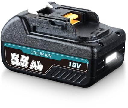 1 x 18 V 5.5 Ah Li-ion Replacement for Makita 18 V Battery Compatible with Makita Battery BL1860B BL1860 BL1850B BL1850 BL1840B BL1830 with Front and Rear Indicator Light for Power Tools