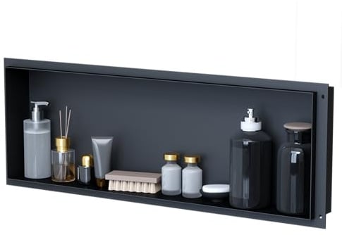 VILSTEIN Wandnische Dusche 30x90 cm [ROSTFREI] - Randlose Nische - Wandnische Schwarz - Einbauregal für Dusche im Unterputz - Duschnische aus Edelstahl - Versenkte Duschnische für das Badezimmer