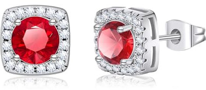 GILIEYER Quadrat Cubic Zirkonia Ohrringe, Diamant Ohrringe für Frauen Simulierte Diamant Braut Hochzeit CZ Ohrstecker für Damen Ohrschmuck (Rot)