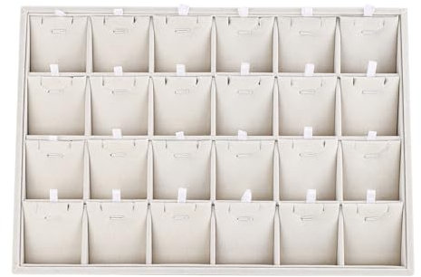 Filhome Schmucktablett aus Samt mit 24 Fächern Schmucktablett Schmuckaufbewahrung für Anhänger und Ketten (Beige)