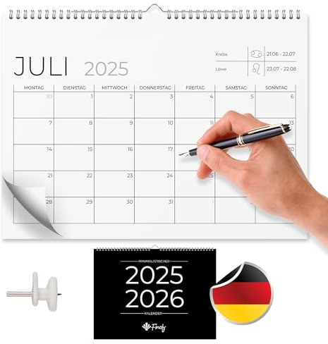 Finoly Kalender 2025/2026 Wandkalender | Monatskalender von Juli 25 bis Dezember 26 (18 Monate) Jahreskalender 2025 Wandkalender | Monatskalender 2025 Wandkalender 30x21 cm (Minimalistisch, Deutsch)