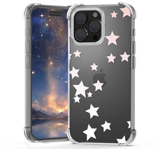 YEPO Compatible With iPhone 16 Pro Case Pink Stars,Light Pink Style Design Shockproof Protection Soft TPU Clear Phone Case For iPhone 16 Pro Women Girly 6.3 inch