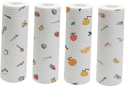 OUNONA Weißes Einweg Küchengeschirrtuch Stoff und Polyester Saugfähig und Praktisch 4 Rollen für Reinigung von Schränken und Arbeitsflächen Zufälliger Stil