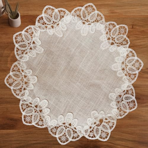 Weißes Rundes Deckchen, Rustikale Kleine Tischdecke, Dekorative Häkeldeckchen Matten mit Spitzenbesatz für Bankettpartys, Geburtstage, Hochzeiten, Festliche Tischplatte
