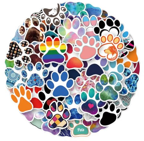 CVUTOVO 60pcs Dog Paw Sticker Paw Print Stickers for Water Bottle Scrapbook DIY Craft Cute Cartoon Decal Peel and Stick Graffiti