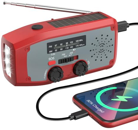 Radio Solar de Emergencia, DOLUCKY Radio Portable con Linterna LED, Alarma SOS, Am/FM, con batería de 2000 mAh, para Carga de Emergencia de Smartphone