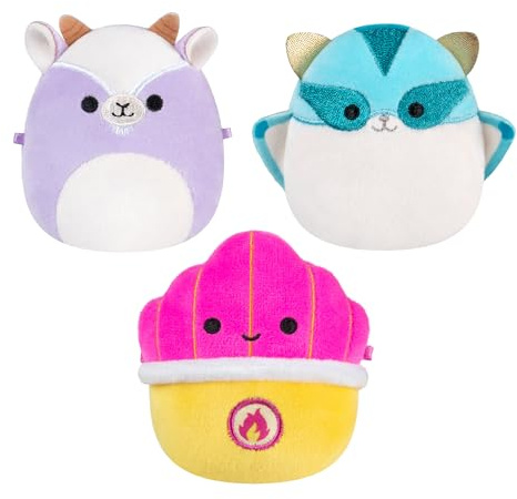Micromallows SQMM0191-3er Pack, superweiche Mini-Squishmallows, 6,5 cm Plüschfiguren (Tia, Mariska, Louden)