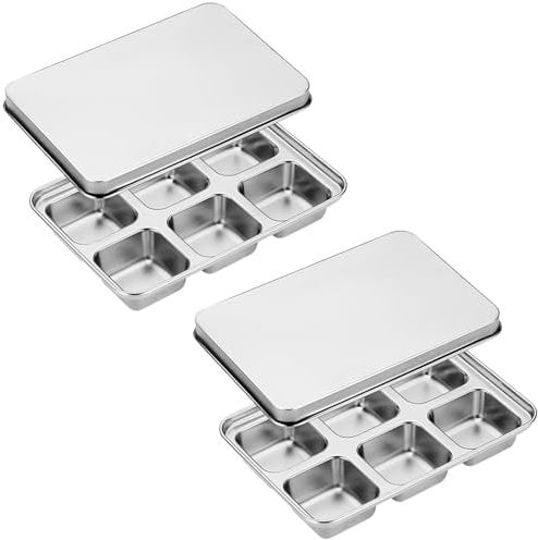 Vortihive 2 Pack Stainless Steel Ice Cube Trays with Lid, Easy Release Metal Ice Cube Molds for Freezer, Dishwasher Safe, Perfect for Whiskey, Cocktails, and Home