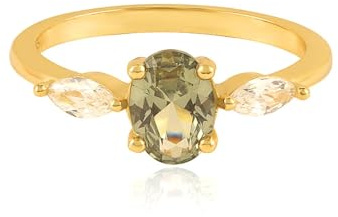 Wycian Eheringe Lesben Verlobungsring Gold Damen 9K Gelbgold Au375 Ovale Form Turmalin Größe 62 (19.7) Vorsteckring für Tante Elegant Schmuck Geschenk