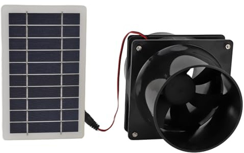 Klanata Solar angetriebener Ableitungslüfter für runde Rohr 10W 12V Solarpanel Lüftungslüfter Kit, Greenhouse Dachbecher Chicken Coop Garage Keller im Freien Gebrauch