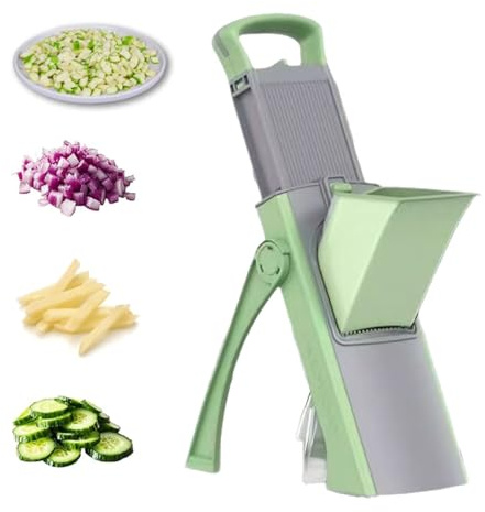 Multi-Function Vegetable Slicer Manual Operation, Hand-Friendly Design Stainless Steel Blades Four Modes for Effortless Slicing, Dicing, French-Frying and Slicing The Ultimate Kitchen Prep Tool Green