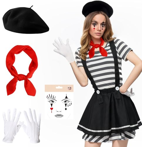 GOUYENG Pantomime Kostüm,Kostüm Zubehör,Faschingskostüme,Gesichtstattoo Pantomime,Karneval Pantomimes,Karnevals Kostüms,Temporäre Tattoos,für Karneval,Fasching,Mottoparty,Halloween