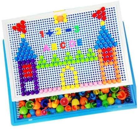 ifundom 592Pcs Mushroom Nail Jigsaw Puzzle Set 27.5X19Cm Pegboard Puzzle for Early Childhood Educational Play Random Color Montessori Pegged for and Random Color