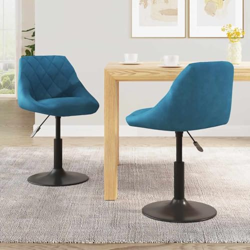 Mhdvray Esszimmerstühle 2er Set höhenverstellbar drehbar blau Samt 62,5-77,5 cm Breite 46 cm moderner Drehstuhl aus Stahl für Küche Wohnzimmer Essbereich