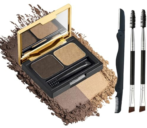 3D Eyebrow Powder Kit with Mirror - Waterproof & Sweatproof Palette for Natural Gradient Brows, Nose Contour & Eyeshadow, Includes Dual-Ended Brushes and Shaping Knife, Travel-Friendly Makeup Tool