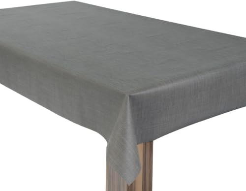 laro Wachstuchtischdecke Uni Stoffstruktur Grau Eckig PVC - Abwischbare Tischdecke als Meterware, Wasserabweisende Tischdecke für Küche, Balkon & Garten
