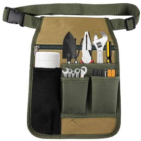 Tool Belt for Garden Tools,Tool Pouch, Gardening Belt with Multiple Pocket | Green Oxford Multifunctional Work Pouch, Portable Waist Bag, for Women Men Unisex Home Garden Rv Cleaning