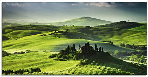ARTland Wanddeko Glasbilder Wandbild Glas Bild einteilig 100x50 cm QuerformatNatur Landschaft Italien Wiese Sonnenaufgang Berge Sommer Gebirge S7NL