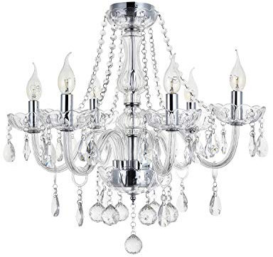 A1A9 Maria Theresia Kristall Kronleuchter Lichter, Klarglas K9 Kristall 6 Arme Unterputz Deckenleuchte, LED Pendelleuchte für Wohnzimmer, Esszimmer, Flur, Treppe, Wohnzimmer, Größe: D58cm H53cm