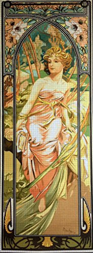 Komplette Gobelin Stickpackung Gemälde von Mucha halber Kreuzstich inkl.Sticktwist 25x70 cm (331)