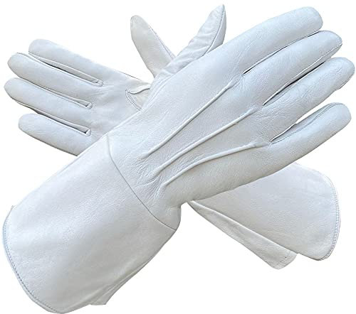 SI Herren Mittelalter Renaissance Cosplay Swordman Steampunk ungefüttert Lederhandschuhe, Weiss/opulenter Garten, XX-Large