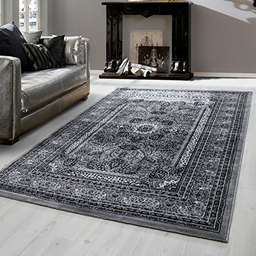 Teppium Kurzflor Teppich Läufer Flur 80 x 150 cm Grau Vintage Look - Orientteppich Waschbar, Orientalisch Design, Pflegeleicht und Weich - Ideal als Bettvorleger im Schlafzimmer und Küchenläufer