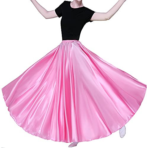 Jupes longues en satin à 360 degrés pour la danse du ventre pour Halloween Cosplay - Rose - Taille Unique