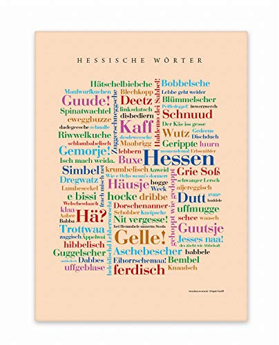 Leinwand Hessische Wörter, Tagcloud mit schönen Mundart-Wörtern aus Hessen. Eine originelle Wanddekoration und schöne Geschenkidee - Keilrahmen 20x30 cm