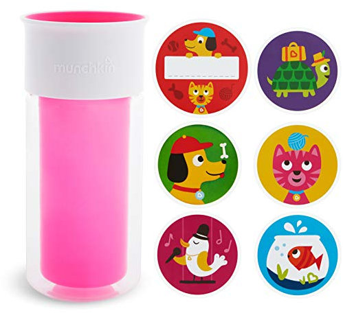 Munchkin Miracle 360 Insulated Sippy Cup, Includes Stickers to Customize Cup, 9 Ounce, Pink