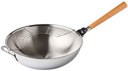 MASTRAD F63800 Traditionnel O'Wok Gourmet-Compatible Tous Feux Dont Induction-Cuisson Saine & Rapide-INOX-Wok + Poignée + Grille-32 CM De Diamètre