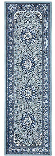 Hanse Home Nouristan Mirkan Orient Teppich – Wohnzimmerteppich Orientalisch Kurzflor Vintage Orientalischer Teppich für Esszimmer, Wohnzimmer, Schlafzimmer – Himmelblau, 80x250cm