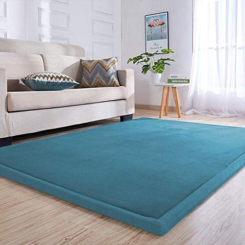 Loartee Samtmatte Teppich Matte,Kinderteppich Krabbeldecke Groß,3cm Dick Krabbelteppich,Gymnastik Teppich,für Baby,Kinderzimmer,Schlafzimmern(Blau,100x100cm)