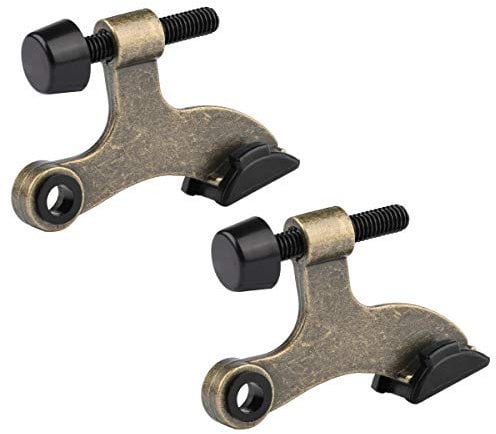 HOMOTEK 2 Pack Hinge Pin Antique Brass Door Stopper, Adjustable Deluxe Heavy Duty Door Stopper 2-1/2x1-3/4”, with Black Rubber Bumper Tips