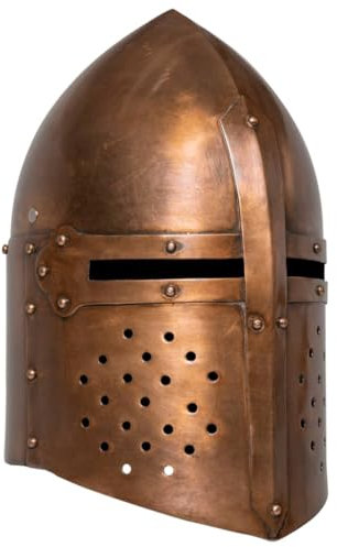 vidaXL Mittelalterlicher Ritter Helm Kreuzritter Ritterhelm Stahlhelm Antik Replik für LARP Cosplay Halloween-Party Kreuzritterhelm Topfhelm Rüstung Reenactment Stahl