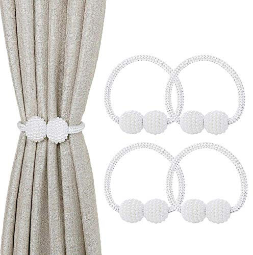 Magnetic Curtain Tie Backs & Clips - Rope Holders for Home, Office & Hotel Windows (4-PACK, White)