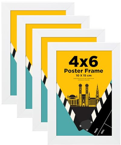 Egofine Bilderrahmen 10x15 4er-Set, Robuste Holz-Verbund-Fotorahmen - Horizontal oder Vertikal für Wandbehänge oder Tischdekoration, Weiß