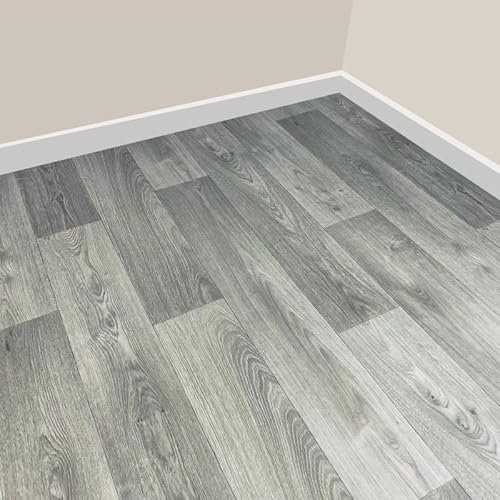 Grandismo Vine Grey Oak Effect Vinyl Lino Flooring Kitchen Bathroom Waterproof Roll Sheet Anti-Slip Cushion (2m x 1m)