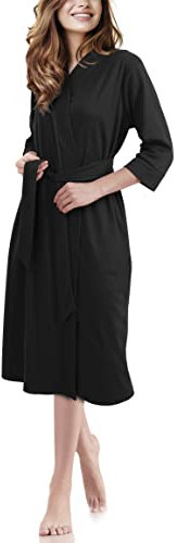 NY Threads Lightweight Women's Dressing Gown Soft Cotton Blend Kimono Robe Perfect for Loungewear and Sleepwear (X-Large, Black)