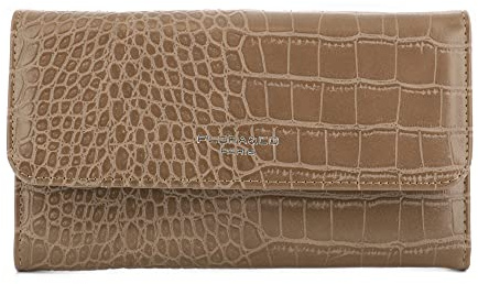Portefeuille Femme Tout-en-un Rabat 3 Volets - Compagnon Porte-chéquier Crocodile Grande Capacité - Porte-Cartes Monnaies Fourre-Tout Triple Pli - Chic Mode Tendance Elégant - Beige Taupe