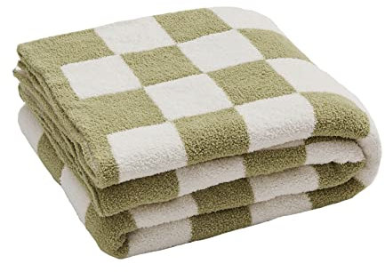 YT-KOKE Vintage Karierte Gestrickte Wurfdecken, Leichte und Weiche Geometrische Decke, Lässige Decke Geeignet für Frauen und Männer (Matcha Green)