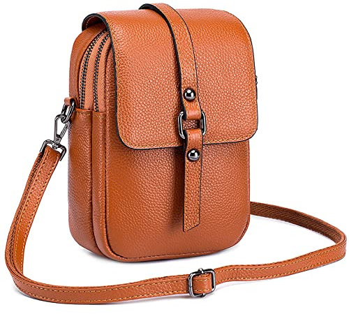 FORRICA Handy Umhängetasche Damen Handytasche zum Umhängen Echte Leder Handtaschen Frauen Schultertasche Kleine Crossbody Tasche Geldbörse Gelb