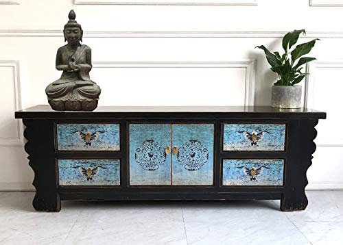 Chinesische Vintage TV-Kommode Asia Schrank Lowboard orientalisch Sideboard asiatische Vintage Möbel komplett montiert Wohnzimmer, Schlafzimmer